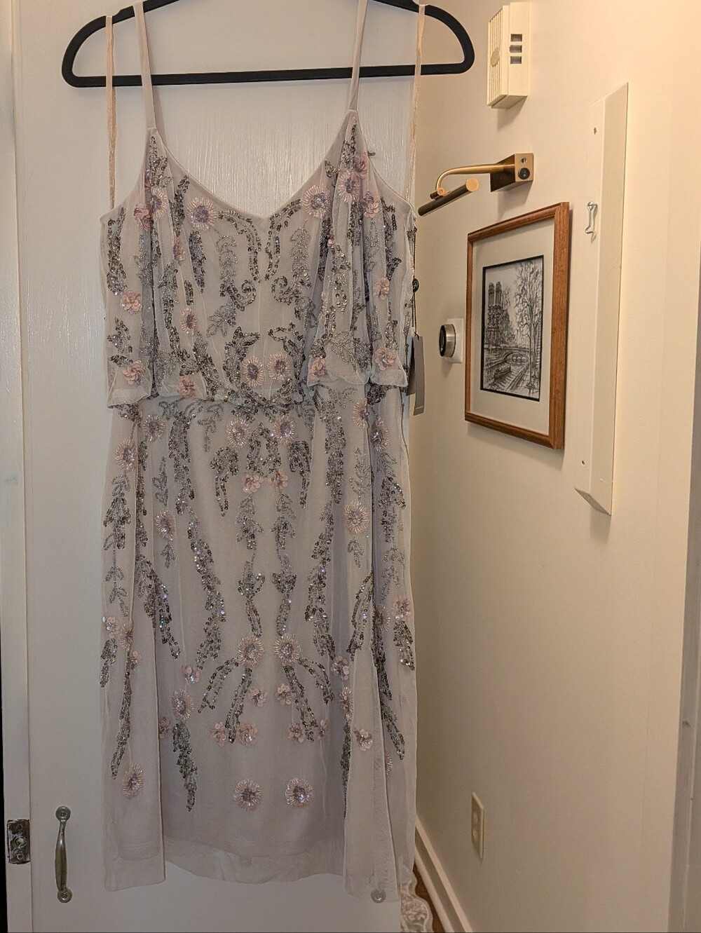 NWT Adrianna Papell Blush Pink Beaded Embellished Mini Slip Dress Size 14